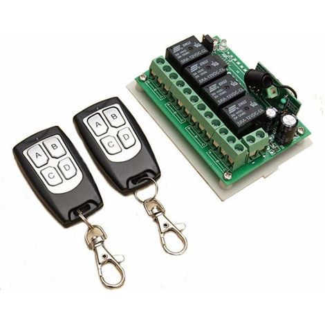 433MHZ Télécommande à Canaux sans Fil DC 12V 4CH Interrupteur à Relais RF Longue Distance 2 Émetteurs +1 Récepteur pour Porte de Garage/Portail Alarme (1/5)