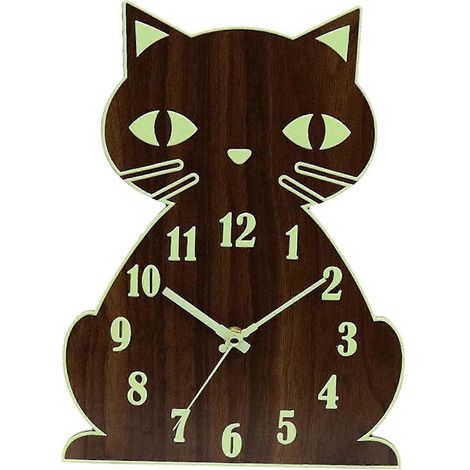 Horloge murale lumineuse chat, veilleuse silencieuse, chiffres et aiguilles lumineux - FFY (1/4)