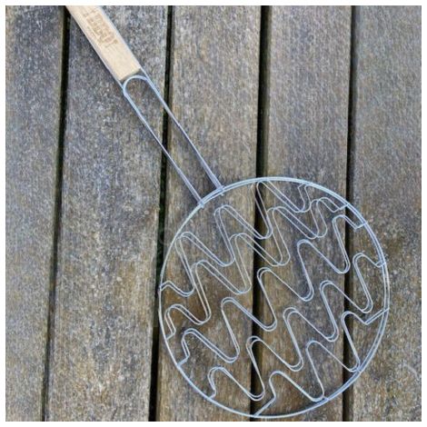 Double Grille Barbecue Ronde 30 cm en Acier Chromé avec Manche en Bois (1/5)