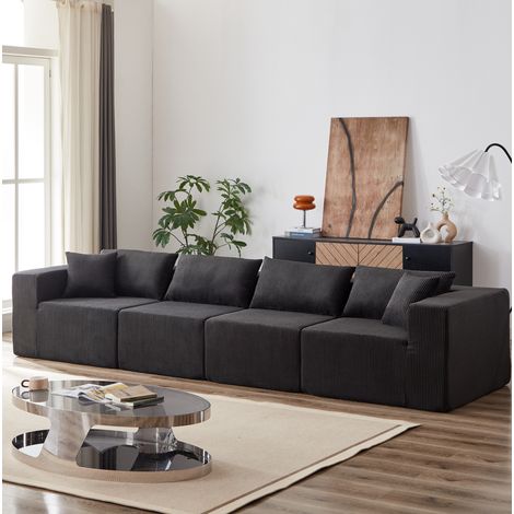 Sofá esquinero modular de 4 plazas 264x167 cm pana negra sin montaje - CHICFURN (1/5)
