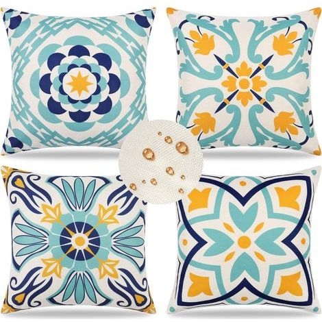 CCYKXA Set of 4 Waterproof Outdoor Pillowcases Floral Print Cushion Covers Boho Farmhouse Sofa Cushion Covers Decoration for Patio Garden Balcony Living Room Bedroom,45x45cm