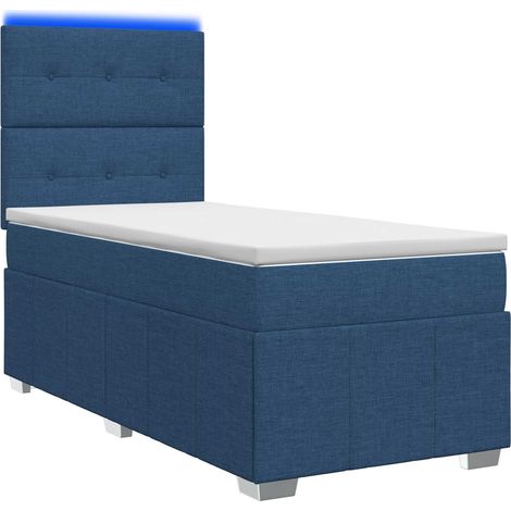 Lit boxspring LED avec matelas Bleu 90 x 200 cm Tissu vidaXL