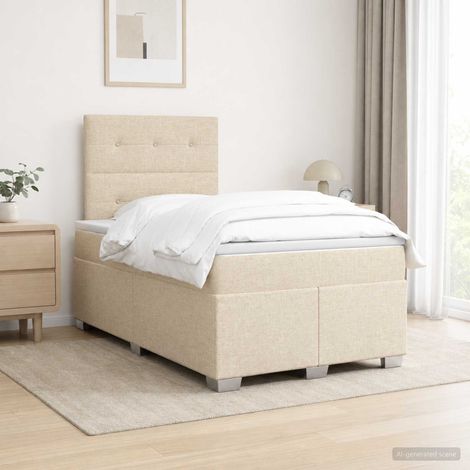vidaXL Cama box spring con colchón Crema 120 x 190 cm Tela (1/5)