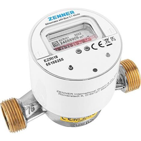 Compteur d’eau chaude sans fil en saillie Zenner type Minomess 90°C Q3 2,5, BL 110mm DN15(1/2") R40HV 325 RK, wireless M-Bus