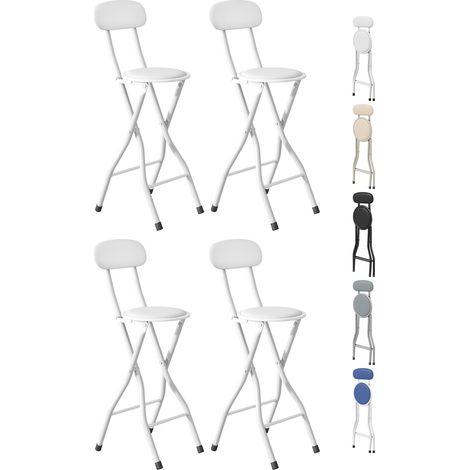 mcc direct Folding Bar Stools Set of 4, Breakfast Barstool Kitchen Restaurant Seating, Faux Leather Foldable Chairs with Metal Frame, Padded High Chairs WHITE (1/5)