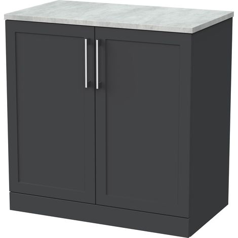Stonnall Traditional Floor Standing 2 Door Vanity Unit with Bellato Grey Laminate Worktop, 800mm, Dark Grey