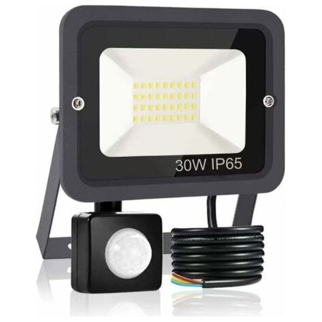 Projecteur LED extérieur 30W avec détecteur de mouvement – 3000 lumens – Lumière blanche chaude 3000K – Étanchéité IP65 pour sécurité extérieure - 3000LM (1/5)