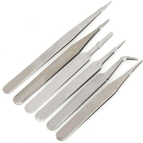 Lot de 6 pinces antistatiques en acier inoxydable pour réparation de circuits imprimés éle (1/5)