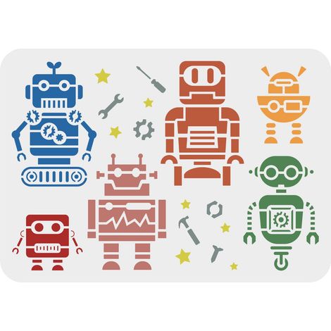 Pochoirs 29.7x21cm Robots Peinture Pochoir Plastique Vis Écrou Tournevis Clé Marteau Motif Pochoirs Resuable DIY Artisanat Pochoir pour Peinture (1/5)