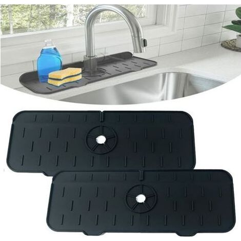 FOGCITY - Paquet de 2 pare-éclaboussures d'évier de robinet, tapis de robinet d'évier en silicone, tapis de comptoir anti-goutte anti-éclaboussures de robinet de salle de bain de cuisine- (1/5)