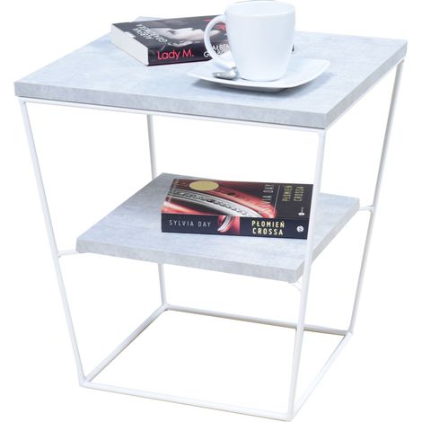 Mesa de alambre en V con estante Hormigón claro blanco mate (1/5)
