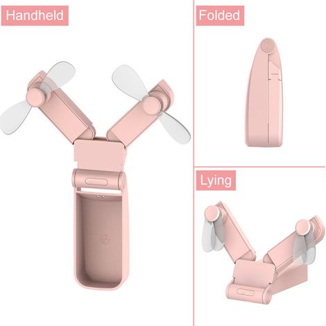 Doppelköpfiger Faltventilator, tragbarer Faltventilator, Mini-Taschenventilator zum Einziehen, wiederaufladbar per USB, rosa. (1/5)