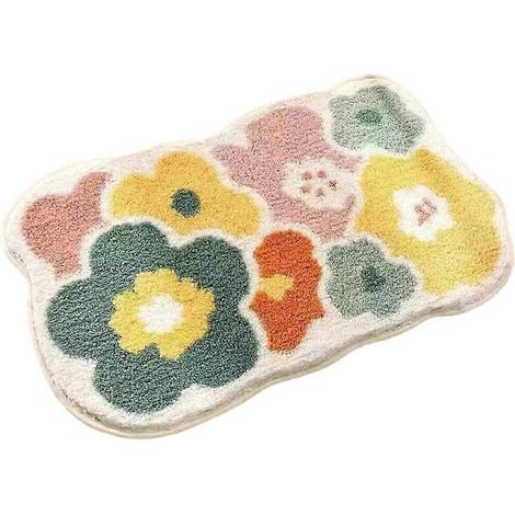 Tapis de bain, tapis de baignoire, tapis de sol de baignoire en polyester, absorbant l'eau, motif floral décoratif, forme irrégulière-Style A (1/5)