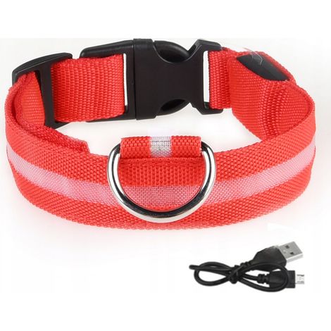 Collar LED impermeable para perros con cable USB, rojo, XL, 52-60 cm (1/5)