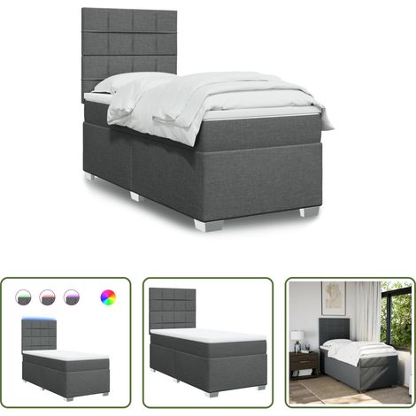 vidaXL Surmatelas - Sommier à lattes de lit et matelas Gris foncé 90x190 cm Tissu (1/5)