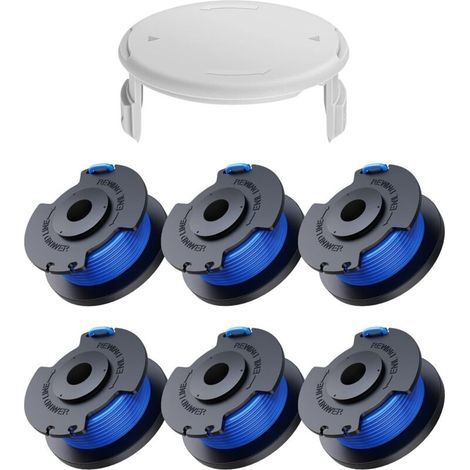 Pack Replacement Trimmer Line Spools for Ryobi One+ AC14RL3A 18v 24v 40v Trimmers, Spool Diameter 1.6mm, Length 20.11m (6 Trimmer Line Spools, 1 Cover) (1/5)