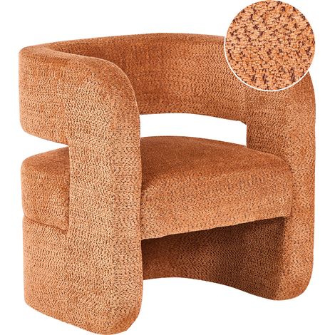 Sillón moderno con tapizado de chenilla reposabrazos asiento ancho sala de estar naranja Vidsel (1/5)