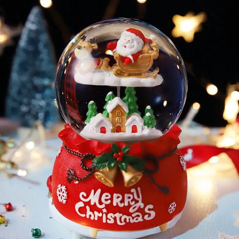 Boule de cristal de Noël, boîte à musique créative, décoration pour étudiants et enfants, artisanat en résine 2136, grande luge 100 neige + lumière + musique (1/5)