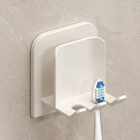 Support mural pour brosses à dents, en aluminium, pour 2 têtes de brosse électriques. Fixation sans perçage. Blanc. (1/5)