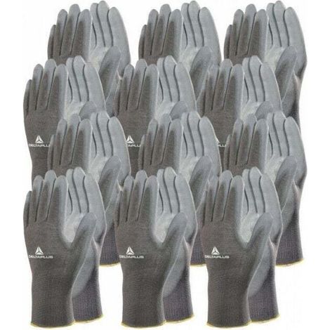 12 paires de Gants tricot polyamide / paume polyuréthane VE702PG DELTA PLUS - Taille: 10 (1/3)