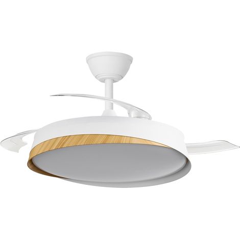 Ventilador LED aspas retráctiles Marte Blanco+Madera 48W