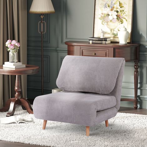Sillón cama 2 en 1 para invitados, reposacabezas ajustable, aspecto de pana, 82 cm x 87 cm x 89 cm, gris. (1/5)