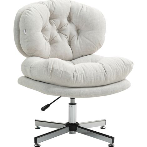 Sedia da ufficio senza braccioli, comoda sedia da scrivania con sedile imbottito e altezza regolabile, bianco crema