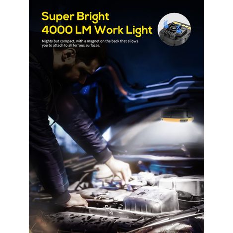Lampada da lavoro Shark, lampada di ispezione a LED da 4000 LM, 18 modalità di illuminazione, impermeabile, ricaricabile, portatile, COB, lampada da officina, con magnete, per riparazioni esterne, gar (1/4)