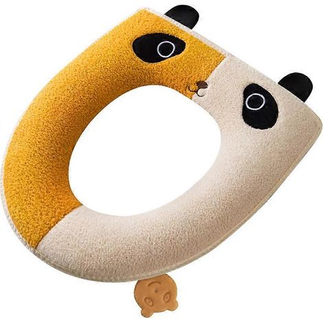 Housse de siège de toilette lavable en velours avec motif panda mignon, avec poignée, jaune (1/4)