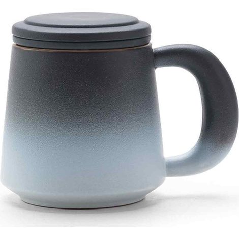 Tasse Thé - Céramique - 420 ml - Infuseur Acier Inoxydable 304 - Couvercle Inclus - Noir Blanc - 1 Pièce