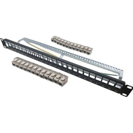 Panneau de brassage 24 ports + 24 noyaux keystone RJ45 Cat.6a - LINEAIRE - KIT5024AS - Courts - Blindés (1/4)