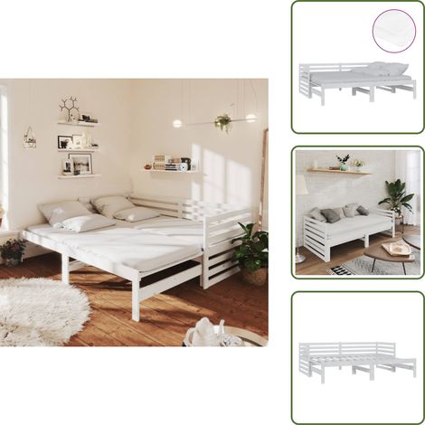 Lit coulissant 2x(90x200) cm Blanc Bois de pin massif - Lit Convertible - Canapé Lit - Lit Deux Places - Lit Bois - Meuble Chambre (1/5)