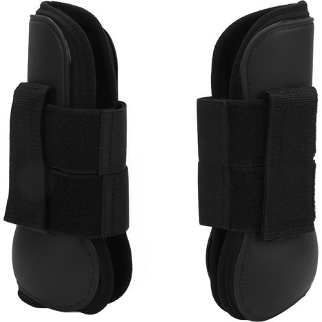 Ensemble de 2 guêtres de protection pour tendons de chevaux, souples, antidérapantes et rembourrées, coque en PU, noires, pour membres antérieurs, taille L. (1/5)