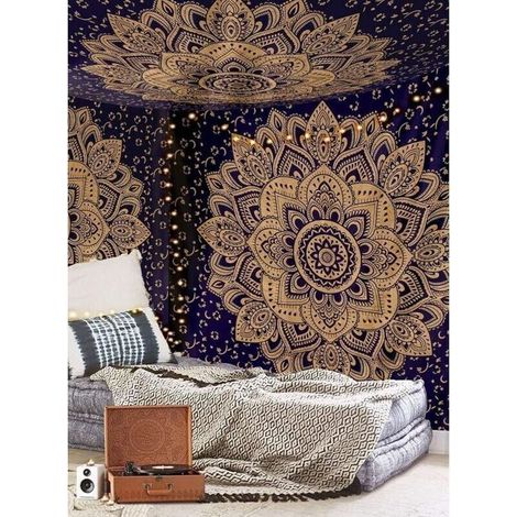 Tapisserie murale en coton bio – Mandala bohème décoratif, couvre-lit ou jeté de canapé (230 x 180 cm)