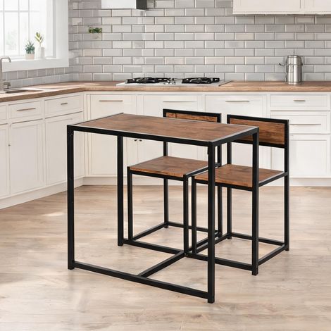 Ensemble table et chaises de cuisine en bois et métal 3 pièces (1/5)