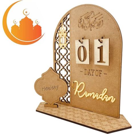 Calendrier De Compte À Rebours Du Ramadan,Calendrier De L'Avent Ramadan En Bois,Décoration En Bois 2023 Pour Maison,30 Jours (1/5)