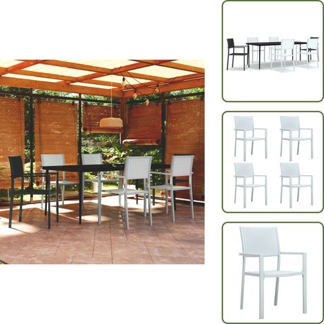 The Living Store 7-tlg. Garten-Essgruppe Schwarz und Weiß - Terrassenmöbel (1/5)