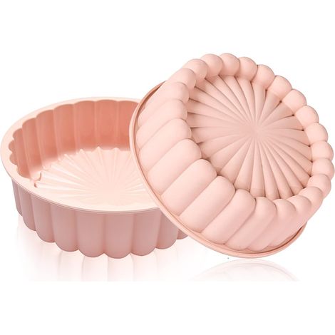 2-teiliges Sonnenblumen-Silikonbackformen-Set, rund (20 cm/8"), ideal für Schichtkuchen & Käsekuchen, beige