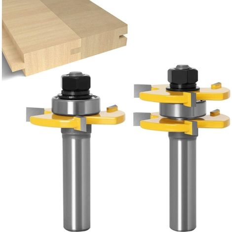 ZVD Ensemble de couteaux à rainure et languette assortis à tige de 1/2 "(12.7mm), couteau à Tenon en T à 3 dents, outils de coupe pour le travail du bois (1/4)