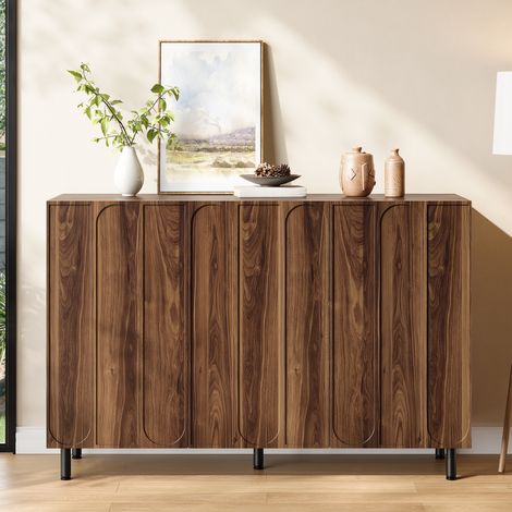 Meuble à chaussures et buffet 2-en-1, 3 portes, étagères réglables, 120 x 37 x 80 cm, noyer OKMYHOME (1/5)