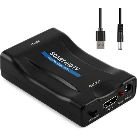 SCART-zu-HDMI-Konverter – 1 Stück – Kompaktes Gehäuse – 1080p/720p-Ausgang – Für Fernseher, DVD-Player und Konsolen – Schwarz (1/5)