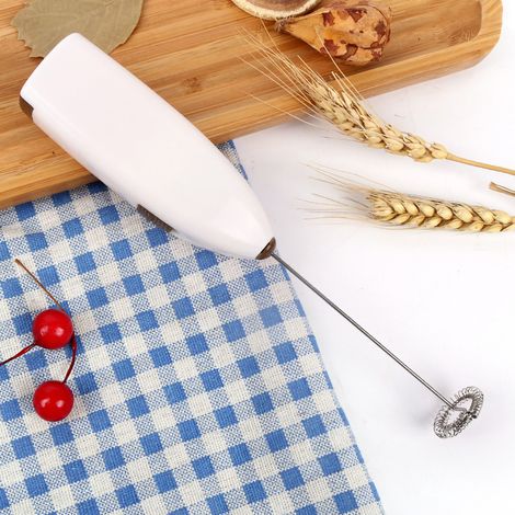 Fouet à café électrique, mousseur à lait portatif en acier inoxydable, mousseur à lait, batteur à œufs pour la cuisine, blanc.