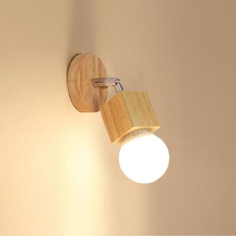 Applique Murale Interieure en Bois Lampe Murale Deco Rétro, Lampe Murale 350° Rotative Industrielle Éclairage Mural E27 Plafonnier pour Couloir Chambre Bar (Carré) (1/5)