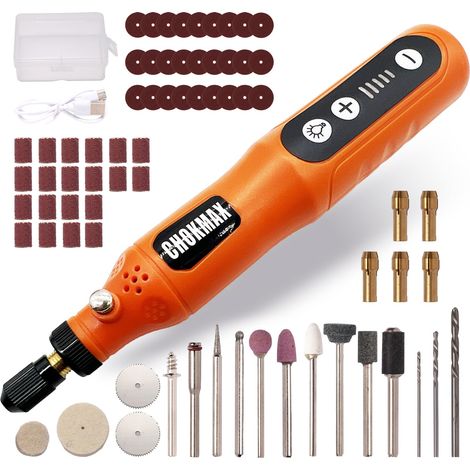 Outil multifonctionnel à batterie, kit de meuleuse à 5 vitesses avec 72 accessoires et éclairage LED frontal, outil d'artisanat de charge de type C pour graver, meuler, polir, percer, lisser (1/5)