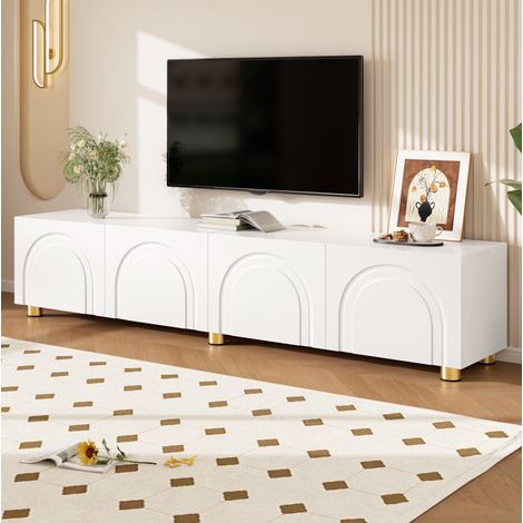 Mueble para TV con 4 puertas arqueadas, almacenamiento para salón, MDF y aglomerado, 180x35x40 cm, blanco (1/5)