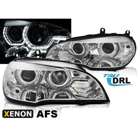 Paire feux phares BMW X5 E70 07-10 Xenon Angel Eyes Led DRL Chrome AFS-32998918 (1/4)