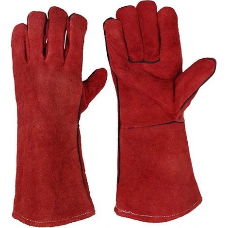 Guantes de soldadura de cuero resistentes al calor para estufas de leña, barbacoas y jardinería (para hombre). (1/5)