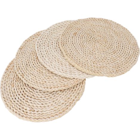 Sets de table ronds en feuilles de maïs, couleur naturelle, tissés et isolants, pour la maison, la salle à manger ou le bureau, 25 cm (9,8 pouces). (1/5)