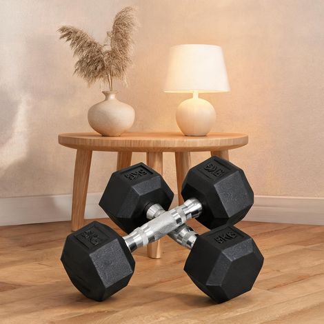 Haltères hexagonales 2 x 5 kg en fonte avec revêtement caoutchouc (1/5)