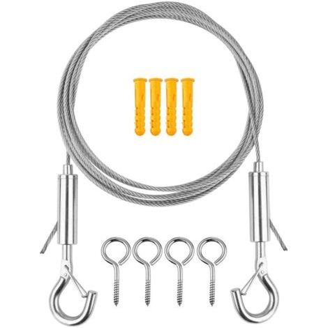 Fil de rideau en acier inoxydable 5M – Câble robuste pour rideaux – Inclus 4 crochets à visser – Pour fenêtres bois et métal (1/5)
